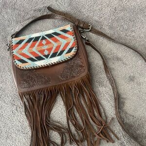 Shyanne Brown and Multicolor Geometric Crossbody Bag